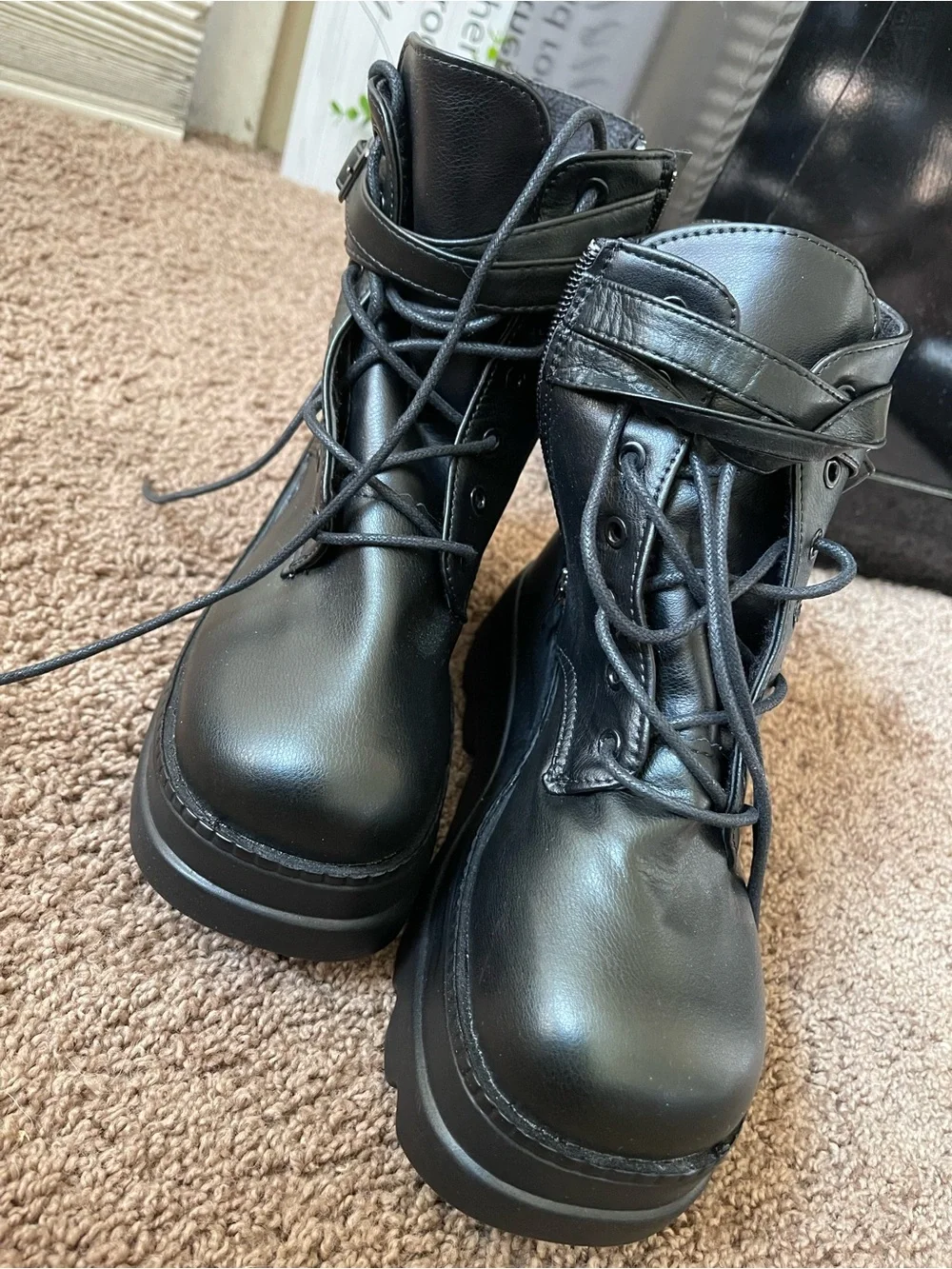 Chunky Black Lace-Up Platform Boots